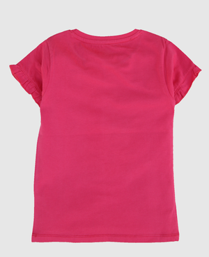 Minnie Craft Brand  (M.C) / Girls Halfsleeves Soft Stretchable Cotton Frilled Arms Meow design Pink Shirt