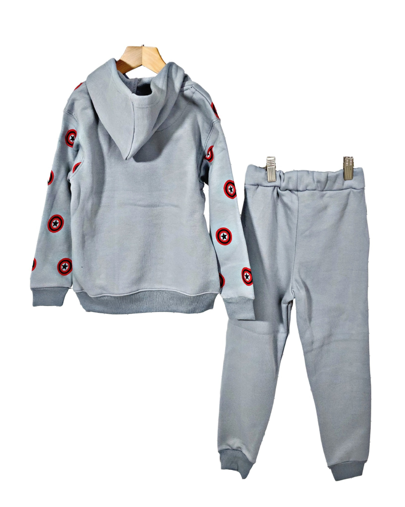 Minnie Minors / Boys Cotton Fleece Knit Grey Zipper Hoodie-Pajama Printed 2pc Set / Captain Design