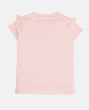 Minnie Craft Brand /Girls soft Stretchable Cotton Frilled Glitter Printing  / Chase your dreams design Light pink color T-Shirt