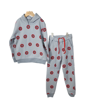 Minnie Minors / Boys Cotton Fleece Knit Grey Zipper Hoodie-Pajama Printed 2pc Set / Captain Design