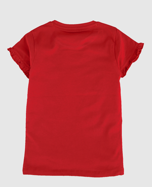 Minnie Craft Brand  (M.C) / Girls Halfsleeves Soft Stretchable Cotton Frilled Arms Meow design Red Shirt