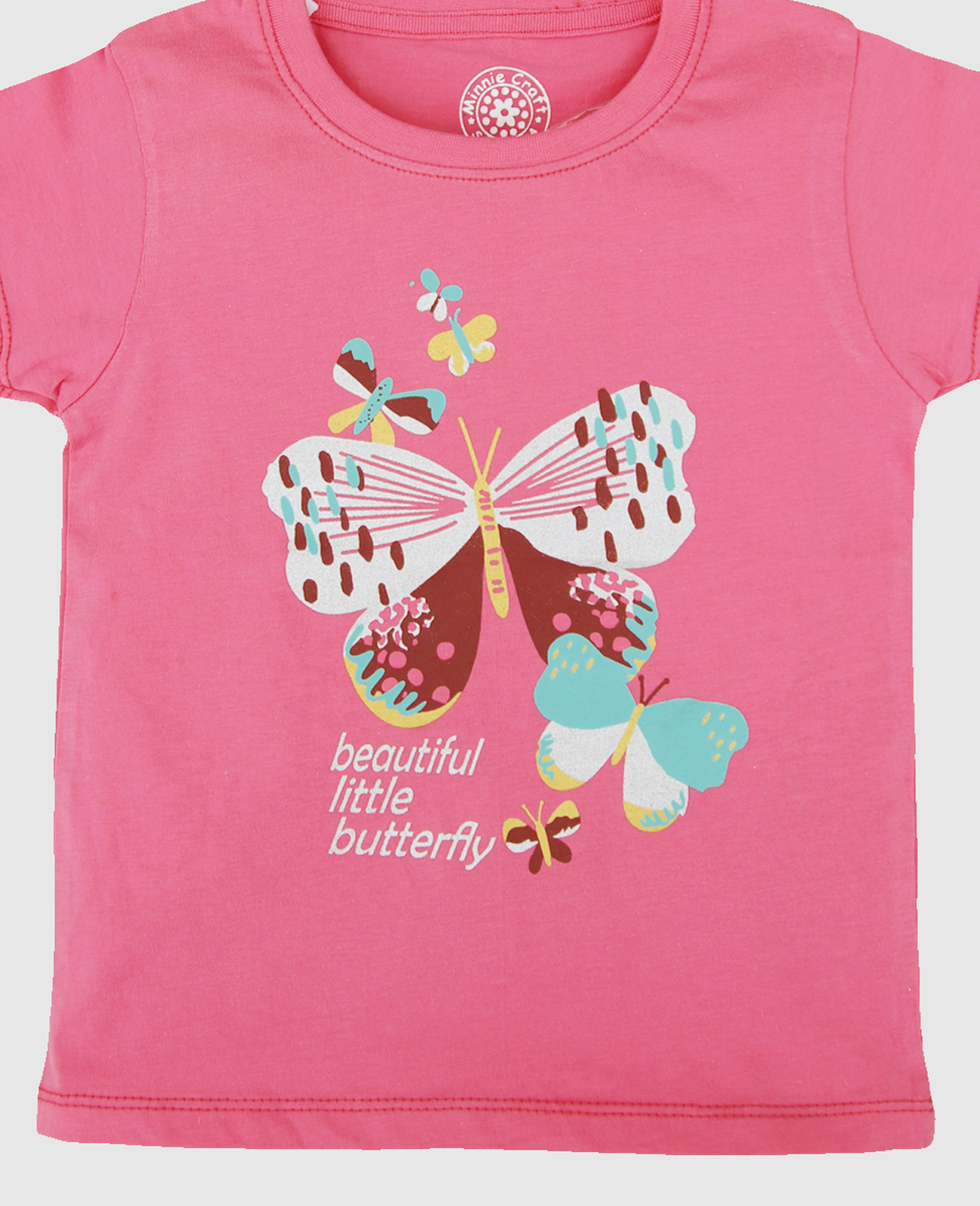 Minnie Craft / Girls soft stretchable Butterfly printed Pink T-shirt