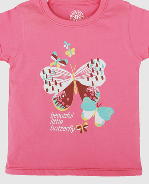 Minnie Craft / Girls soft stretchable Butterfly printed Pink T-shirt