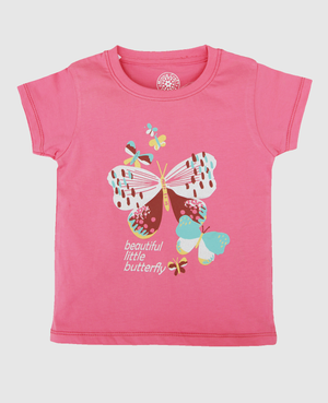 Minnie Craft / Girls soft stretchable Butterfly printed Pink T-shirt