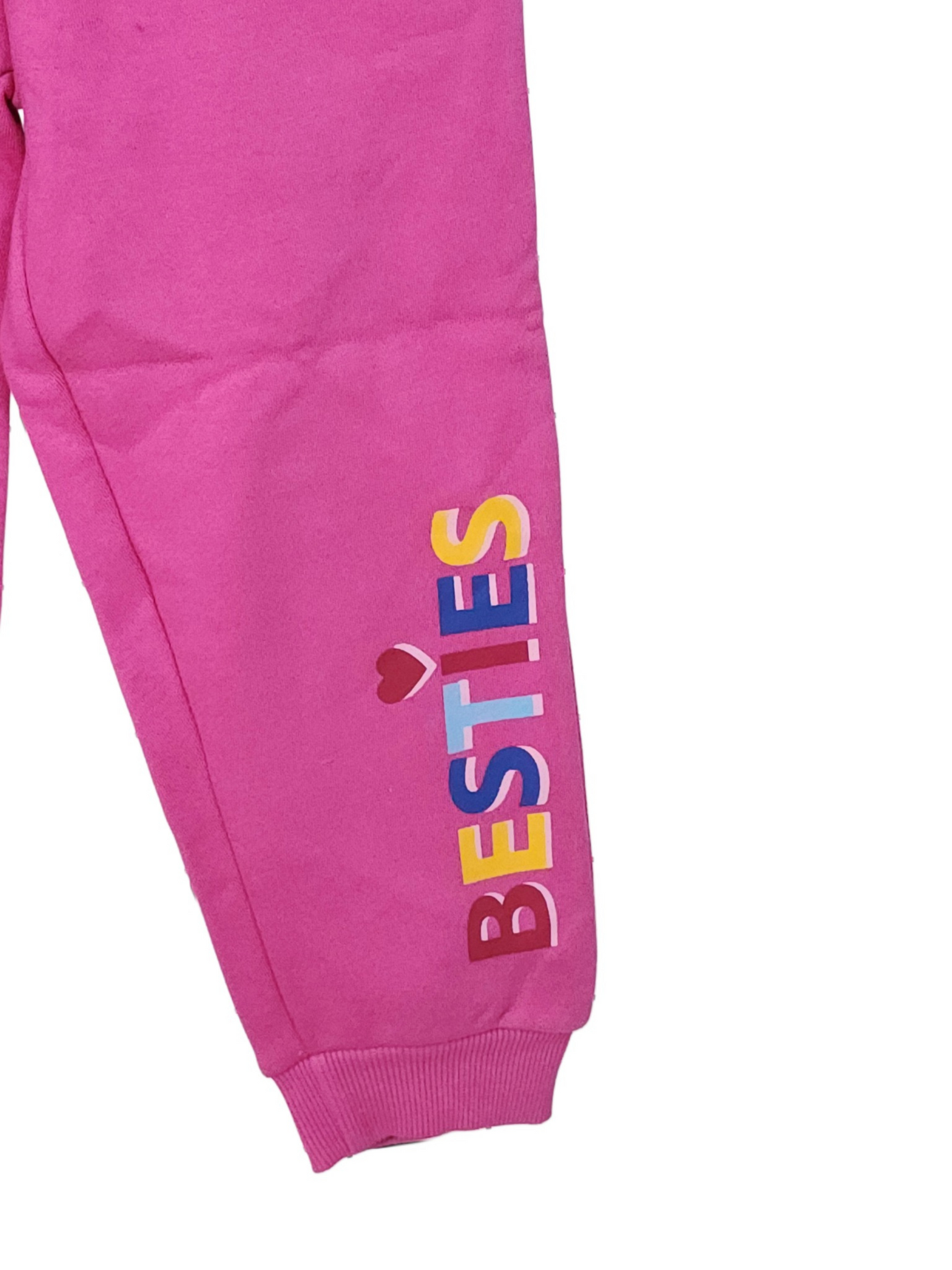 Minnie Minors / Girls Pink Printed 'Besties' Design Cotton Fleece Trouser Front laces