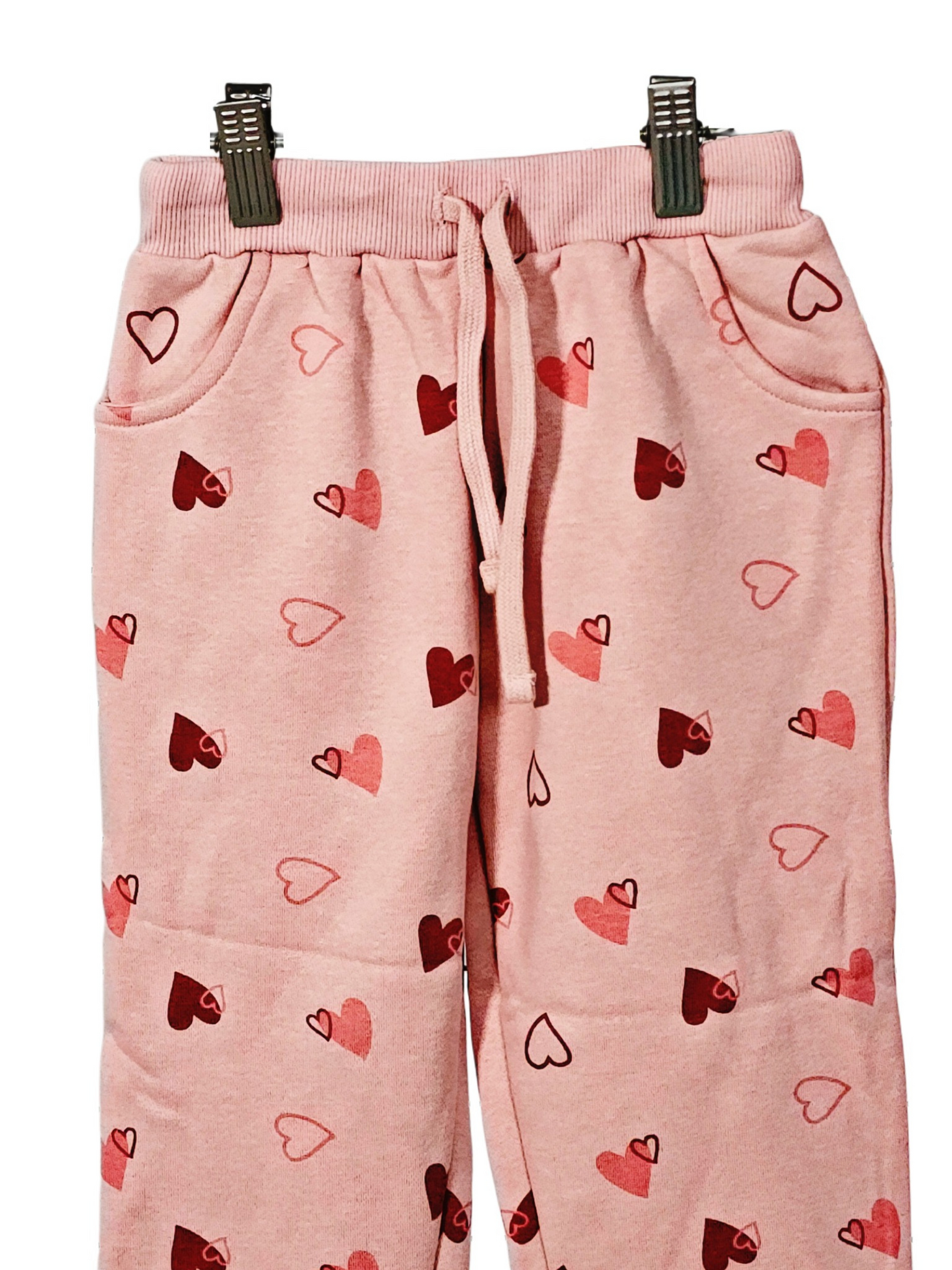 Minnie Minors / Girls Winter Light Pink Hearts All Over Printed Cotton Fleece Knit Trouser / Pajama