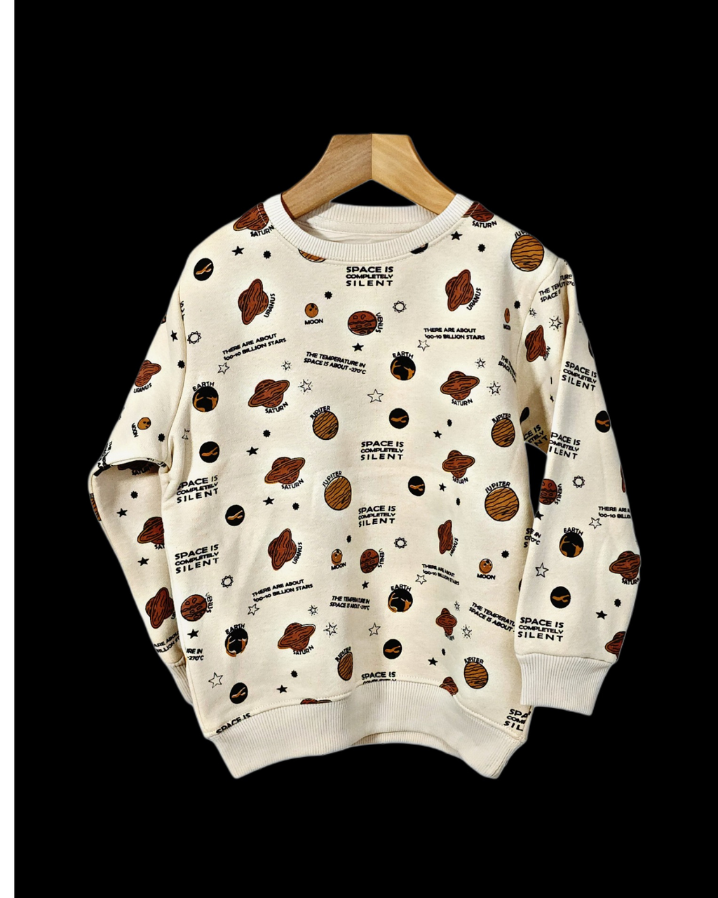 Mars Kids / Cream Color / All Over Printed Space Design Cotton Fleece Knit Sweatshirt