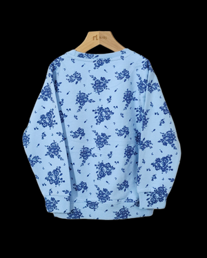 Minnie Minors / Girls Winter All Over Flower Printed Cotton Knit Sweatshirt / Ice Blue Color