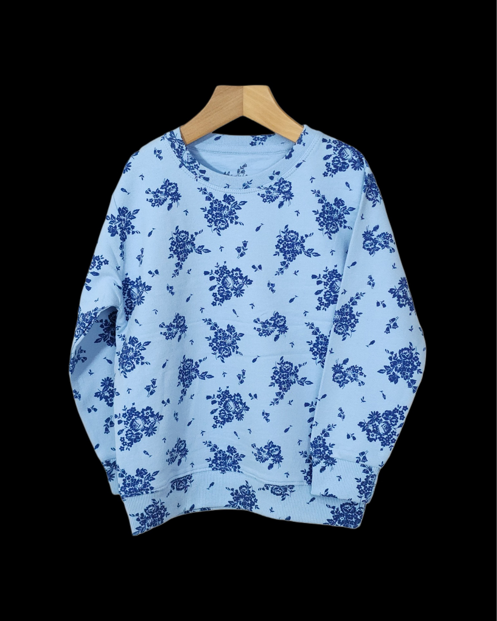 Minnie Minors / Girls Winter All Over Flower Printed Cotton Knit Sweatshirt / Ice Blue Color