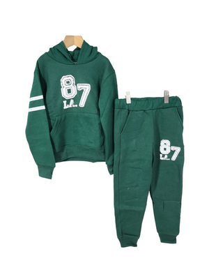 Minnie Minors / Unisex Cotton Fleece Knit Dark Green Printed Hoodie-Pajama Printed 2pc Set / 87 LA Design