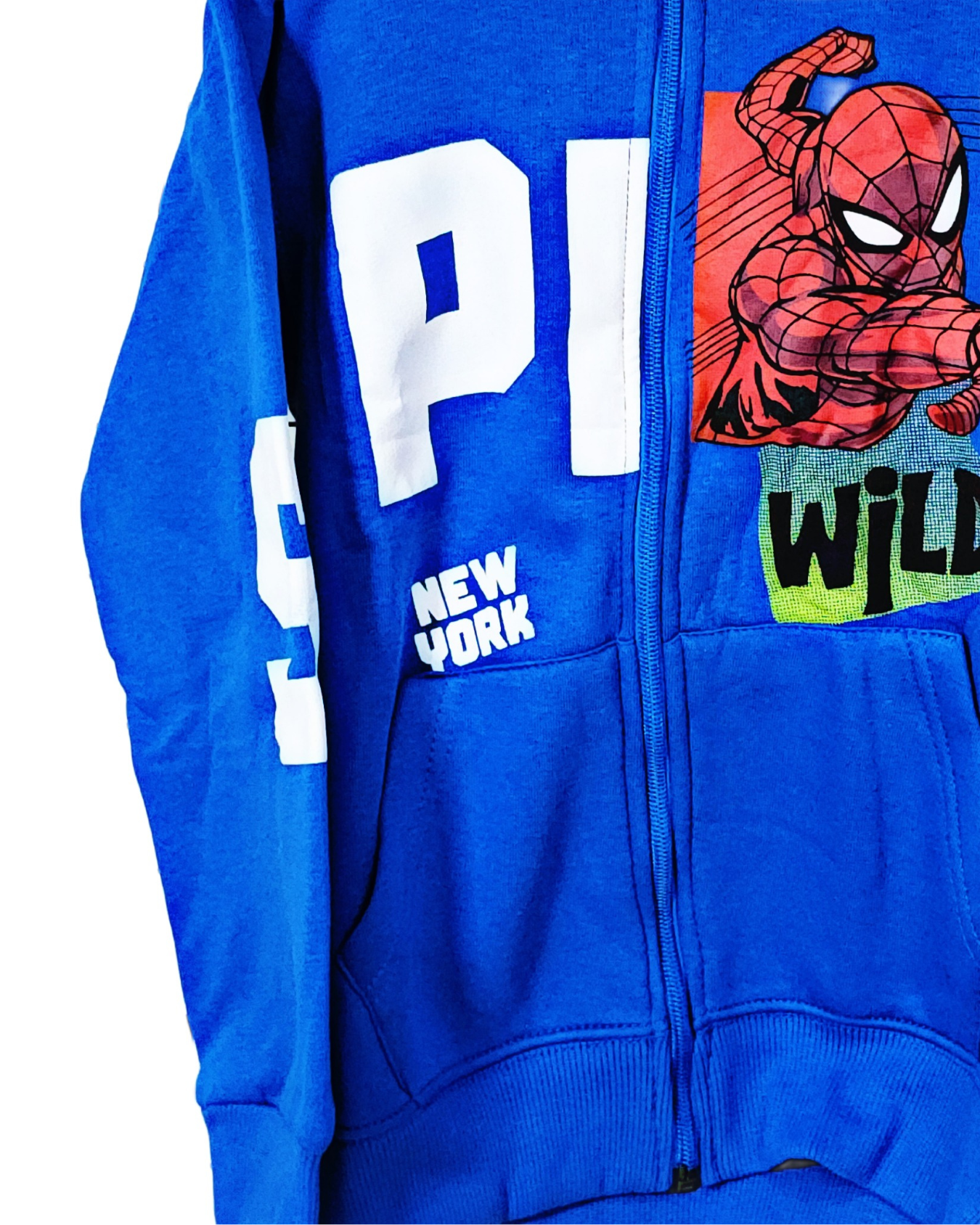 Minnie Minors / Boys Cotton Fleece Knit Blue Zipper Hoodie-Pajama Printed 2pc Set / Spider Man Wild Design