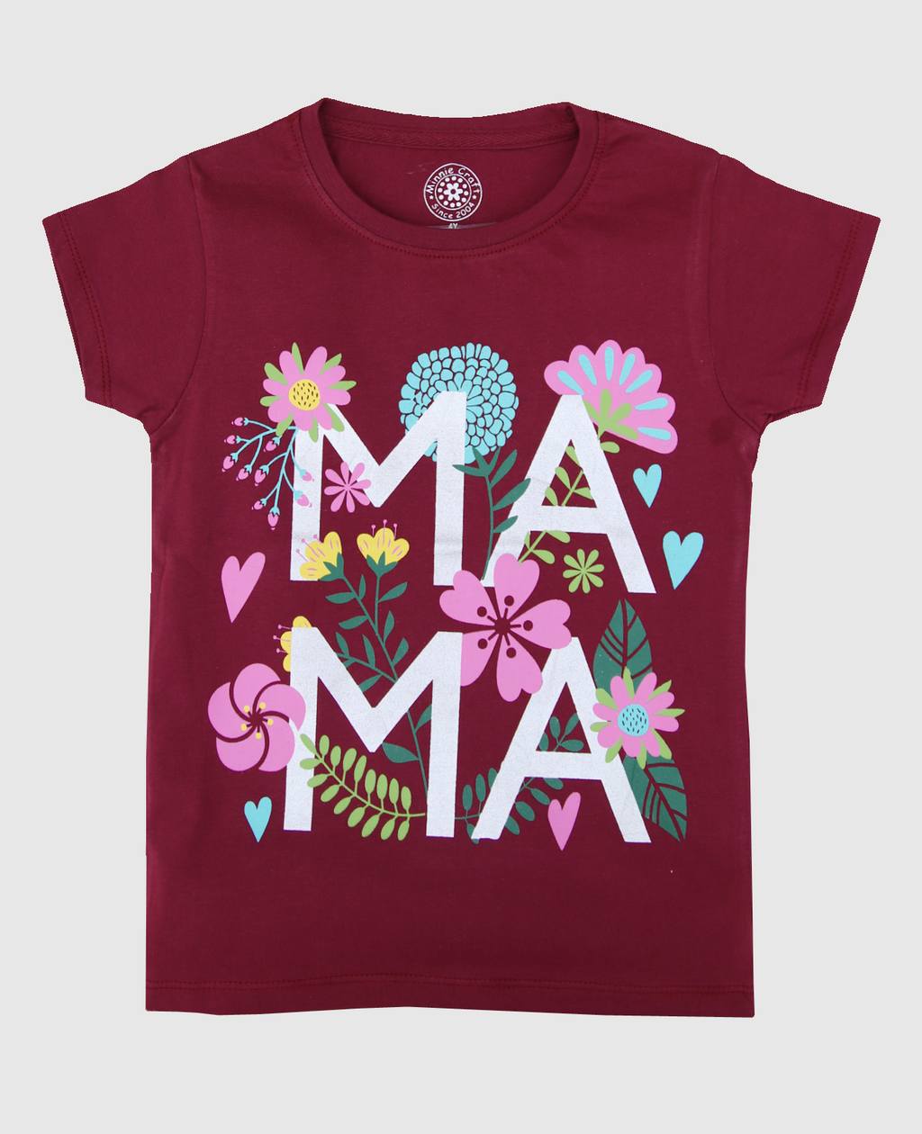 Minnie Craft / Girls soft stretchable MAMA printed Maroon T-shirt