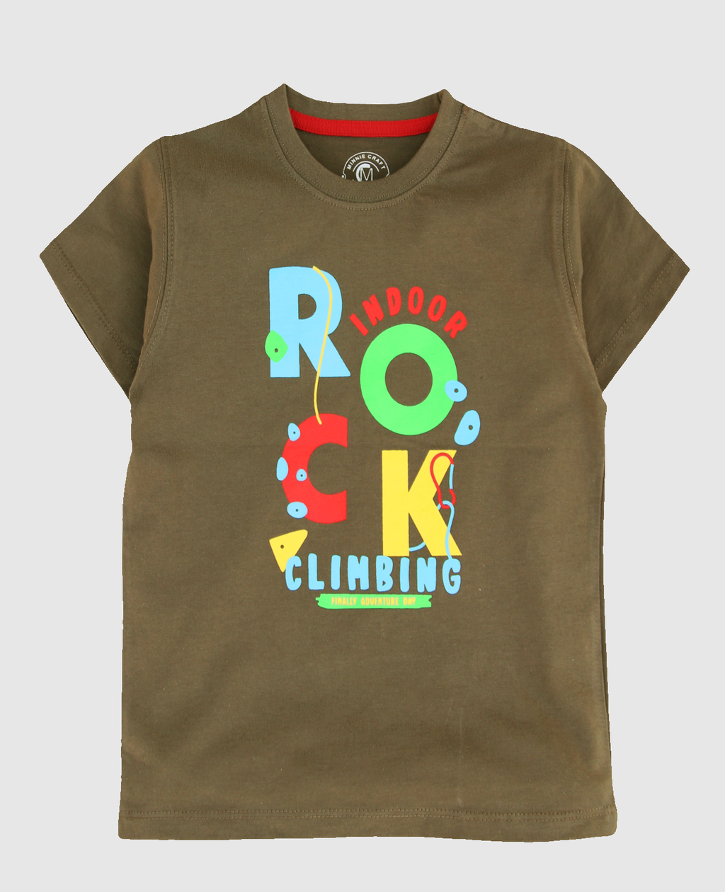 Minnie Craft / Summer boys soft stretchable cotton Fabric / Rock Climbing Design Olive Color Tshirt