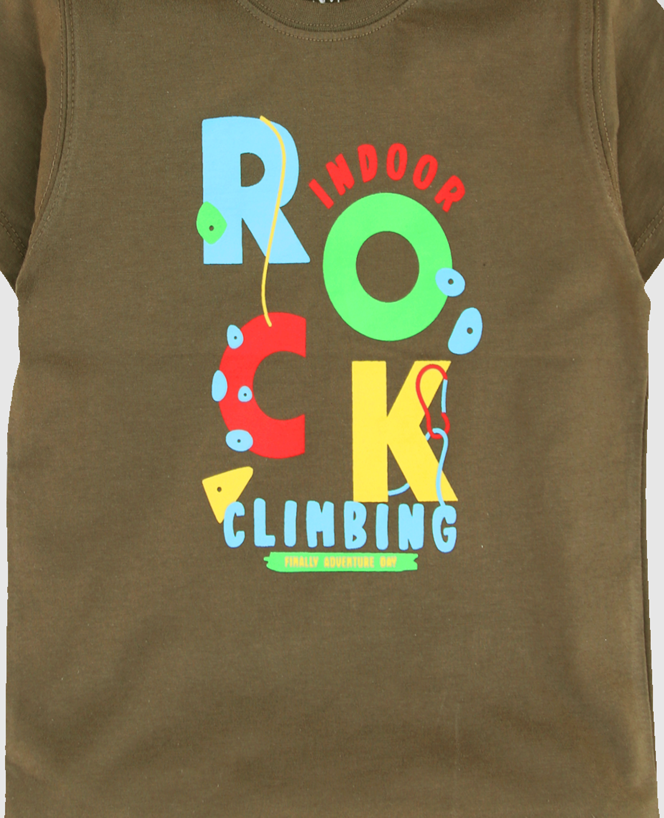 Minnie Craft / Summer boys soft stretchable cotton Fabric / Rock Climbing Design Olive Color Tshirt