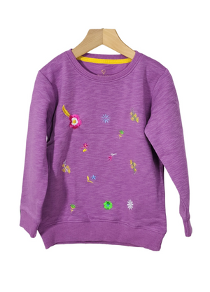 HOPSCOTCH / Girls Violet Pink - Front Embroidered - Knitted Cotton Fleece Sweatshirt