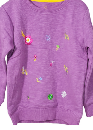 HOPSCOTCH / Girls Violet Pink - Front Embroidered - Knitted Cotton Fleece Sweatshirt