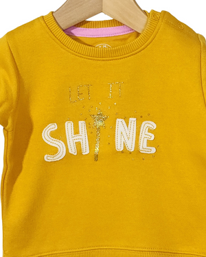 Minnie Minors (M.M) / Infants Winter Full Sleeves Stretchable Knit Cotton fleece Sweatshirt / Mustard Gold Color / Let It Shine embroidered