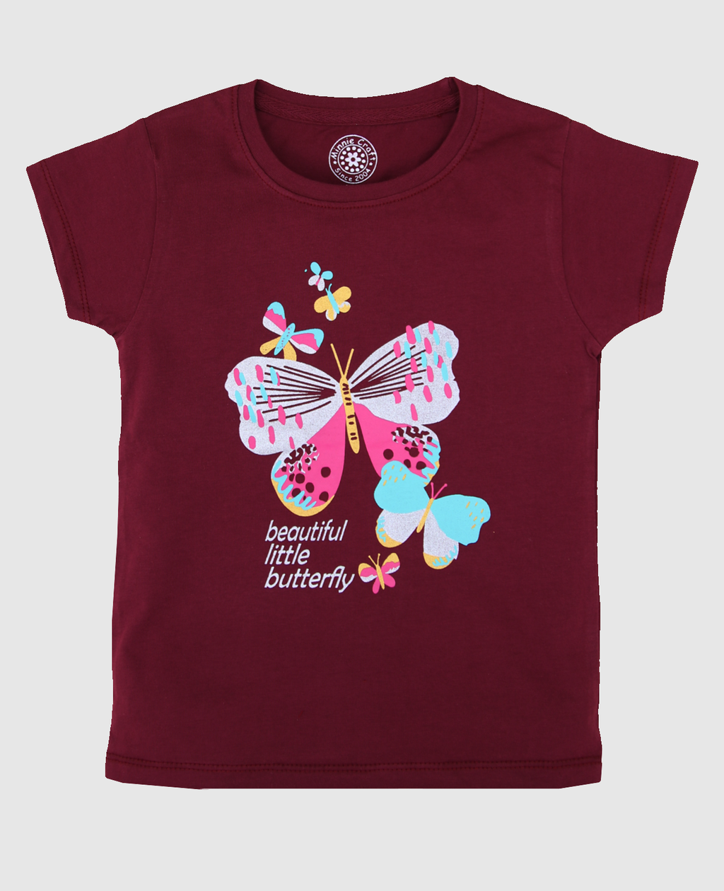 Minnie Craft / Girls soft stretchable Butterfly printed Maroon T-shirt