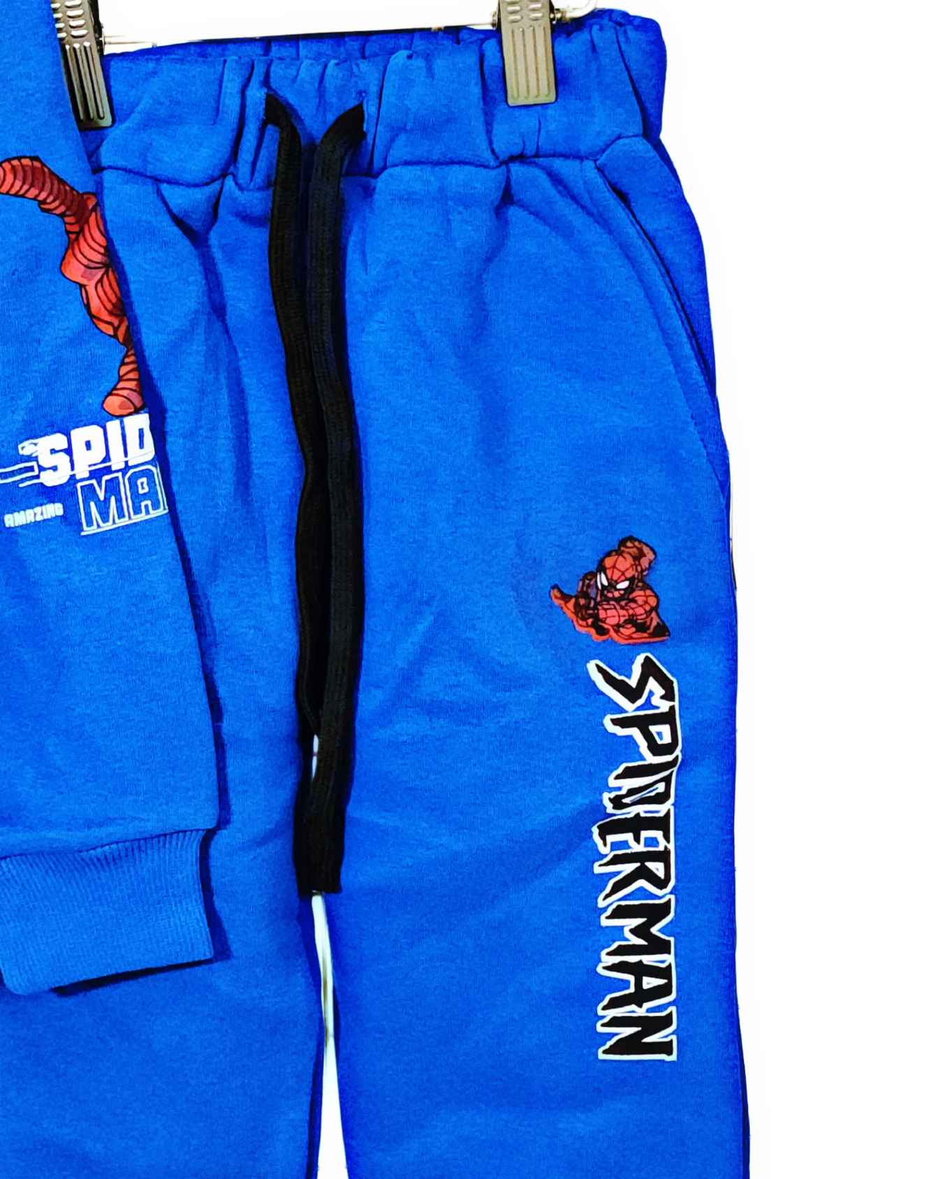 Minnie Minors / Boys Cotton Fleece Knit Blue Zipper Hoodie-Pajama Printed 2pc Set / Spider Man Wild Design