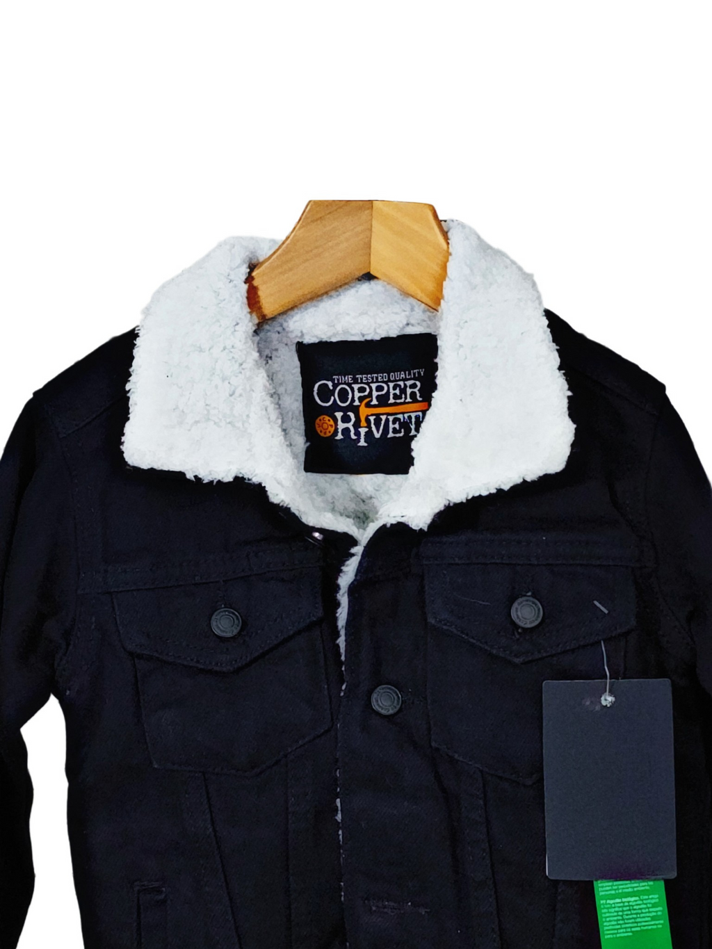 Copper Rivet / Export Quality Sheep Woolen Jet Black Denim Jacket