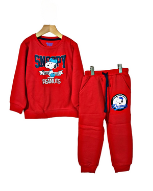 Mars Kids / Snoopy Design / Cotton Fleece Knit Red Color Front Printed Sweatshirt-Pajama 2pc Set