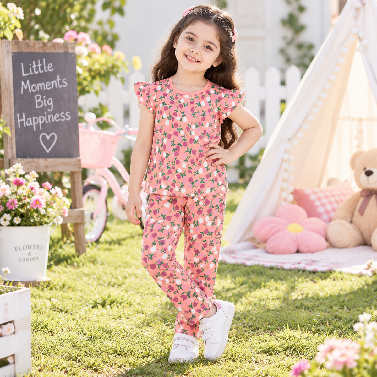 Minnie Craft / Soft Cotton All Over Printed Floral Light Pink 2 pc set