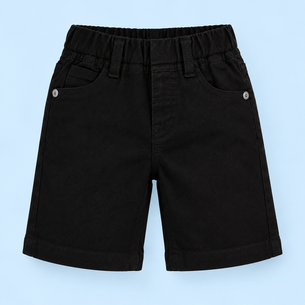 Imported / Unisex / Jet Black Soft Stretchable Denim Shorts / Front & Back Pockets