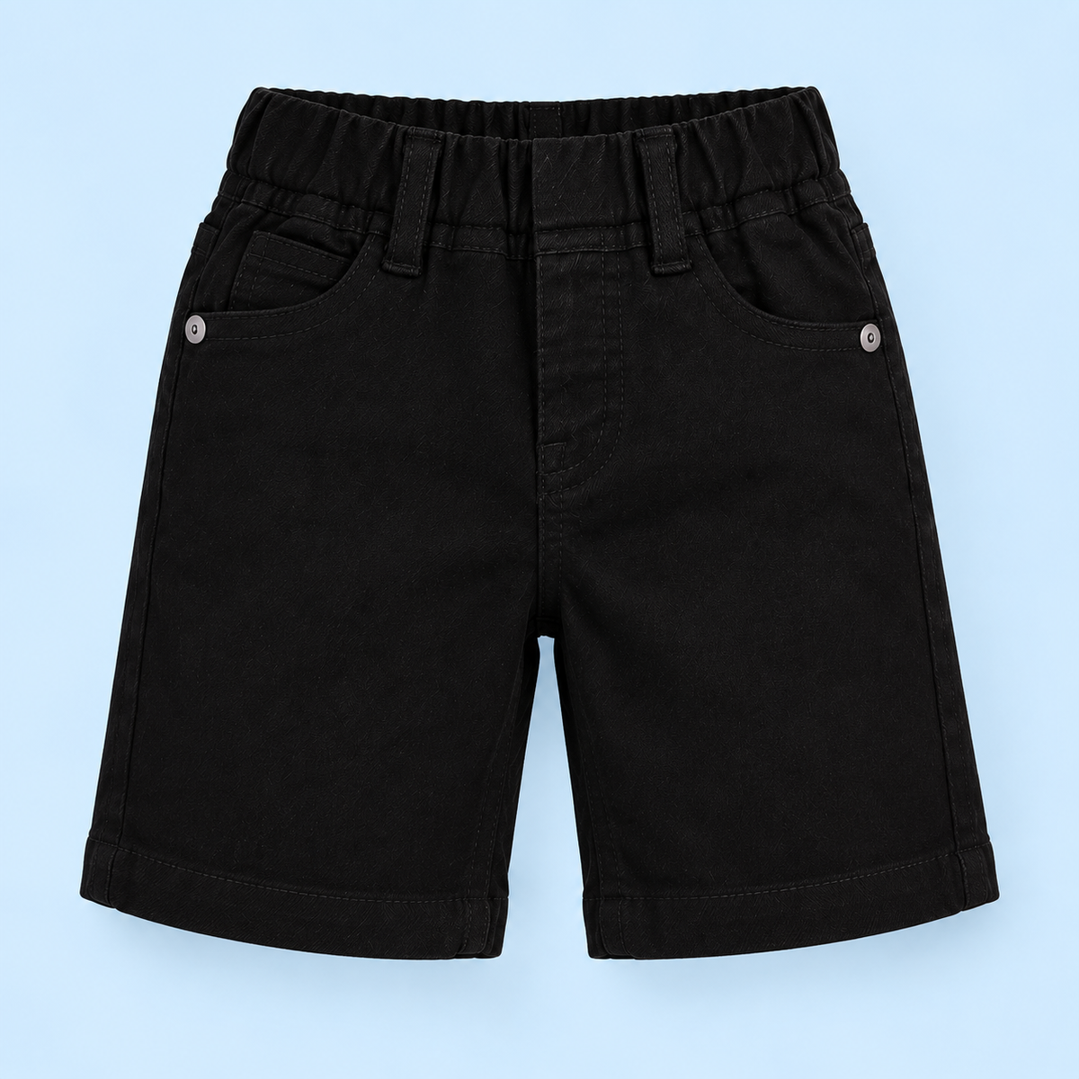 Imported / Unisex / Jet Black Soft Stretchable Denim Shorts / Front & Back Pockets