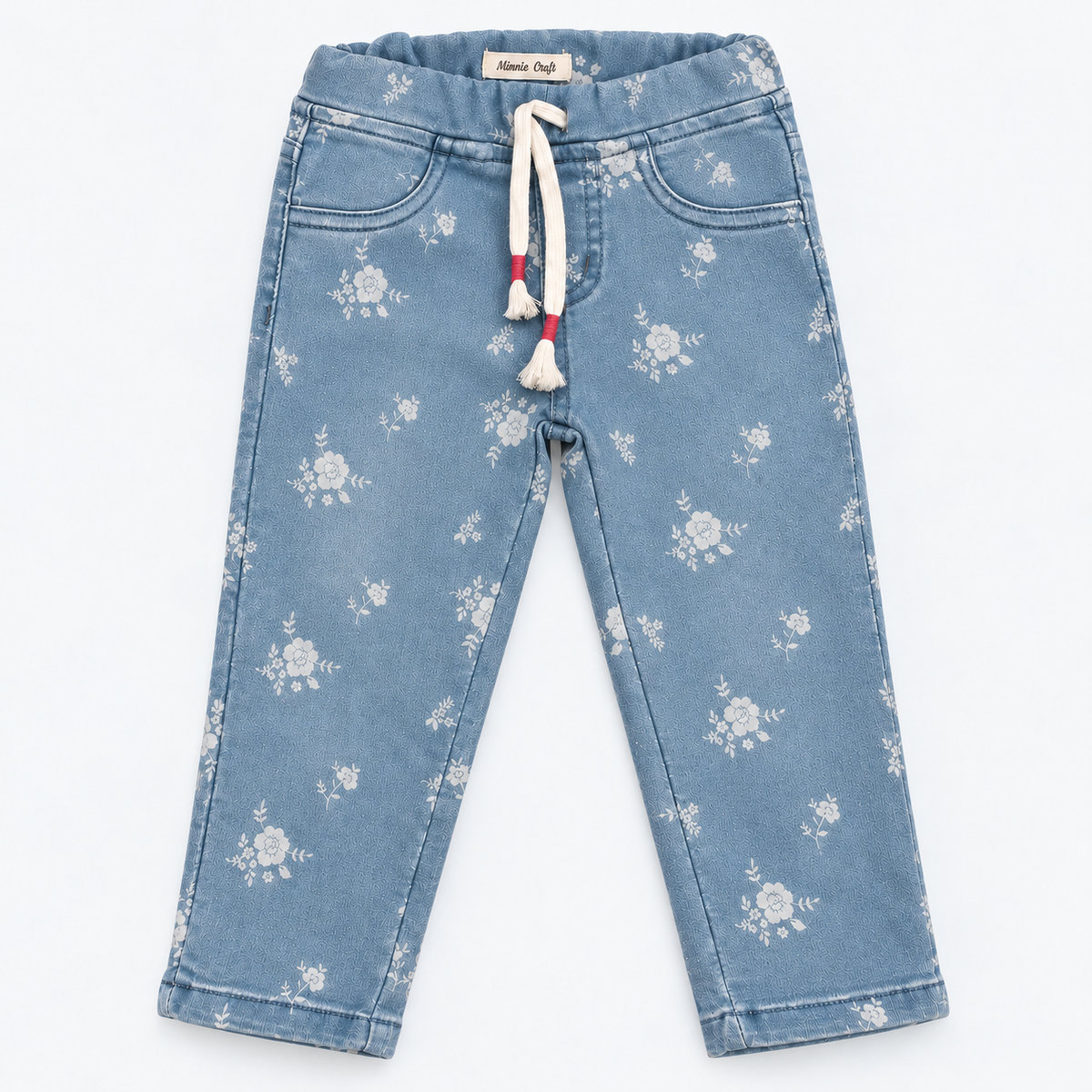 Minnie Craft / Girls Soft Stretchable Faded Pants / All Over Floral Print Design