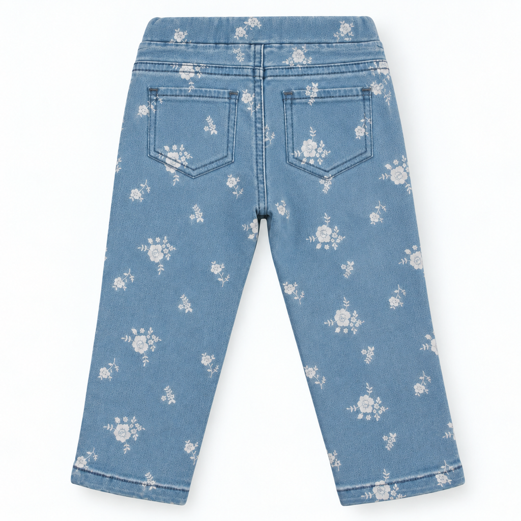 Minnie Craft / Girls Soft Stretchable Faded Pants / All Over Floral Print Design