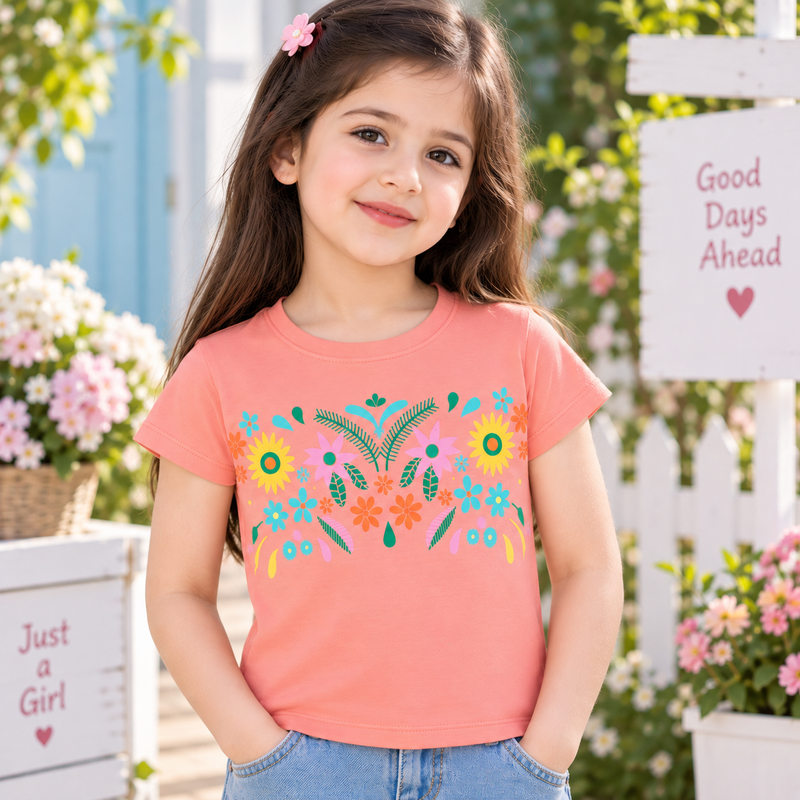Minnie Craft / Soft Cotton Floral Printed Light Pink T-Shirt