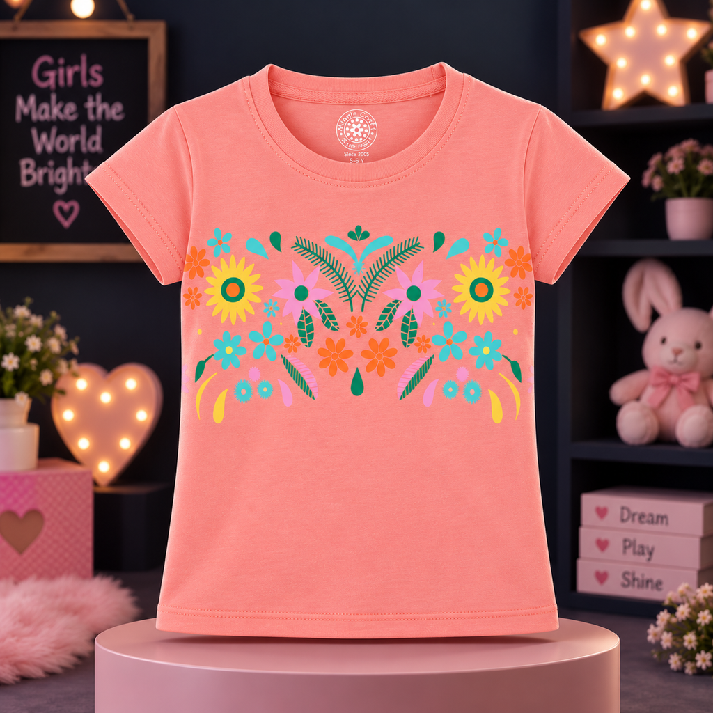 Minnie Craft / Soft Cotton Floral Printed Light Pink T-Shirt
