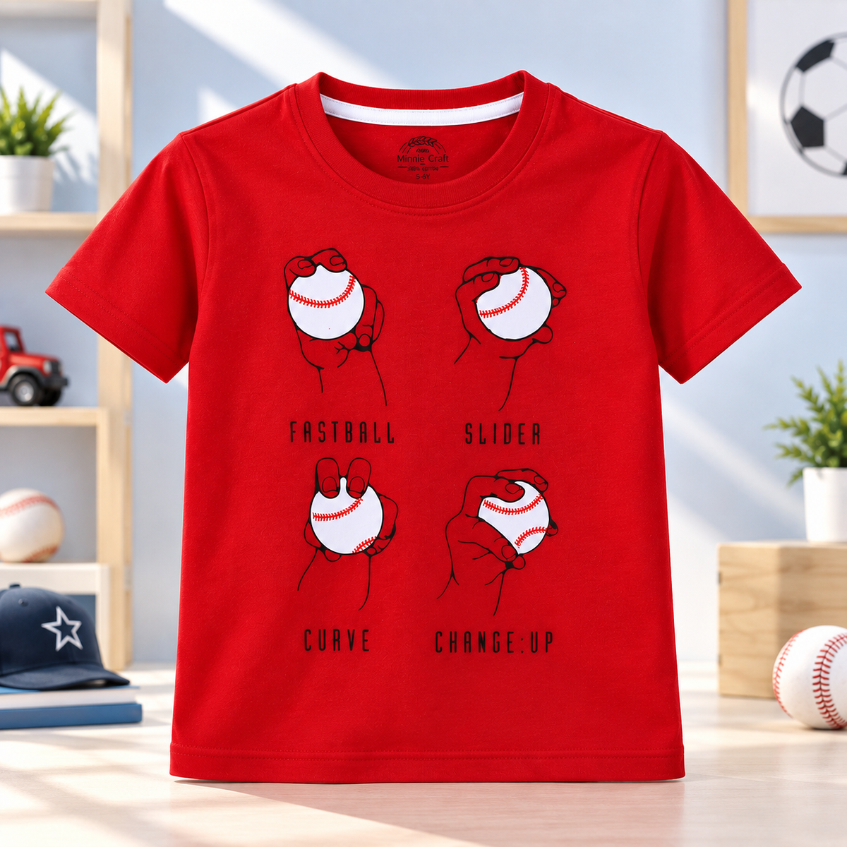 Minnie Craft / Boys Baseball Soft Organic Cotton Printed T-Shirt