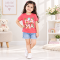 Minnie Craft / Soft Cotton 'MAMA' Print Design Light Pink T-Shirt