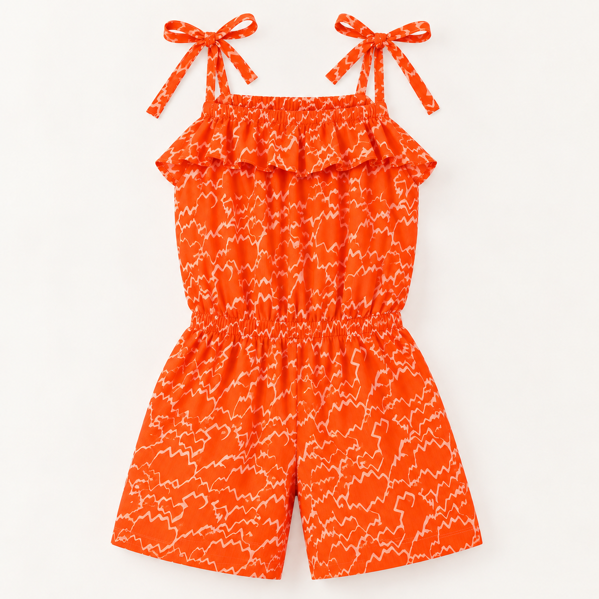 Minnie Craft / Girls Smooth Cotton All Over Printed Design Orange Jumpsuit