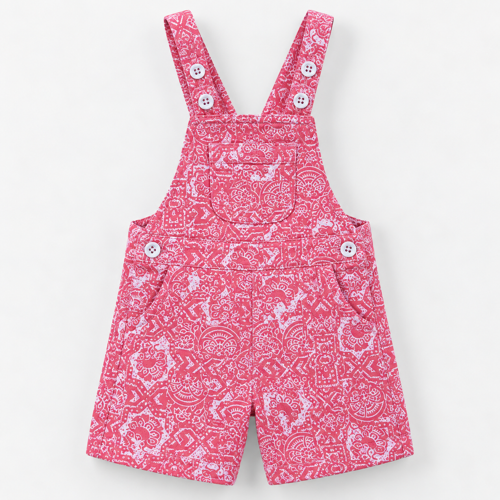 Minnie Craft / Girls Floral Design Front pockets Pink Color Romper