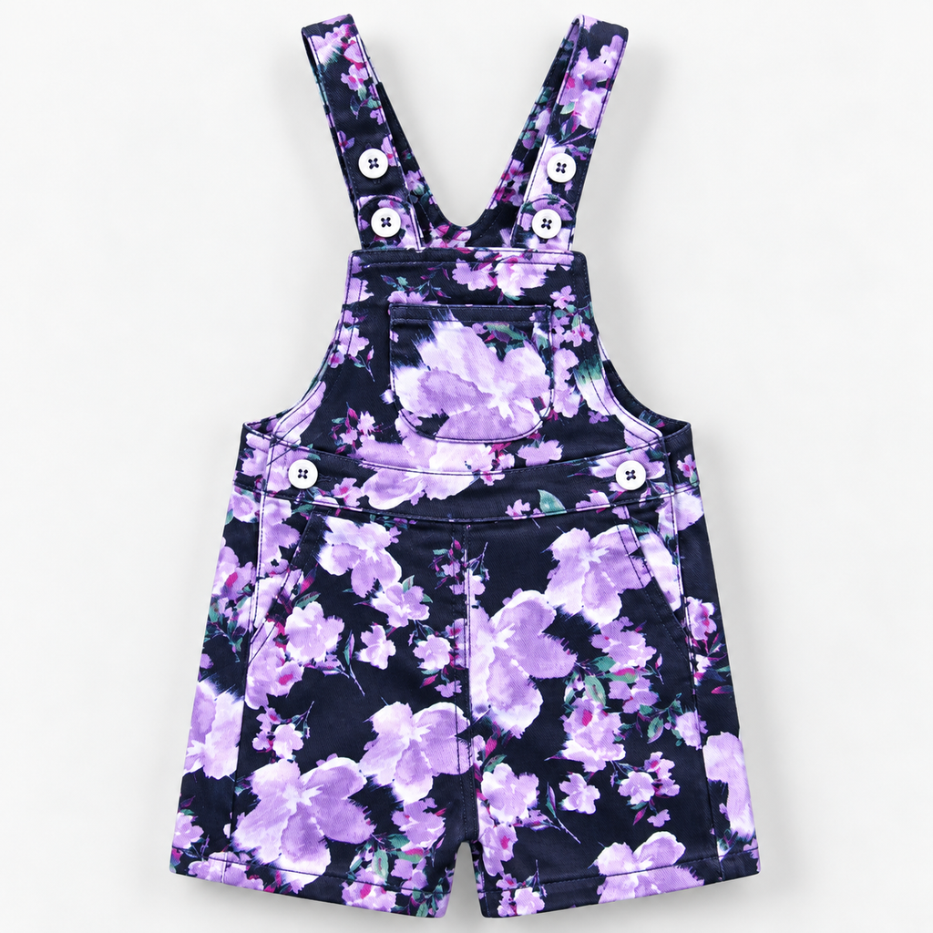 Minnie Craft / Girls Floral Design Front pockets Black & Berry Color Romper