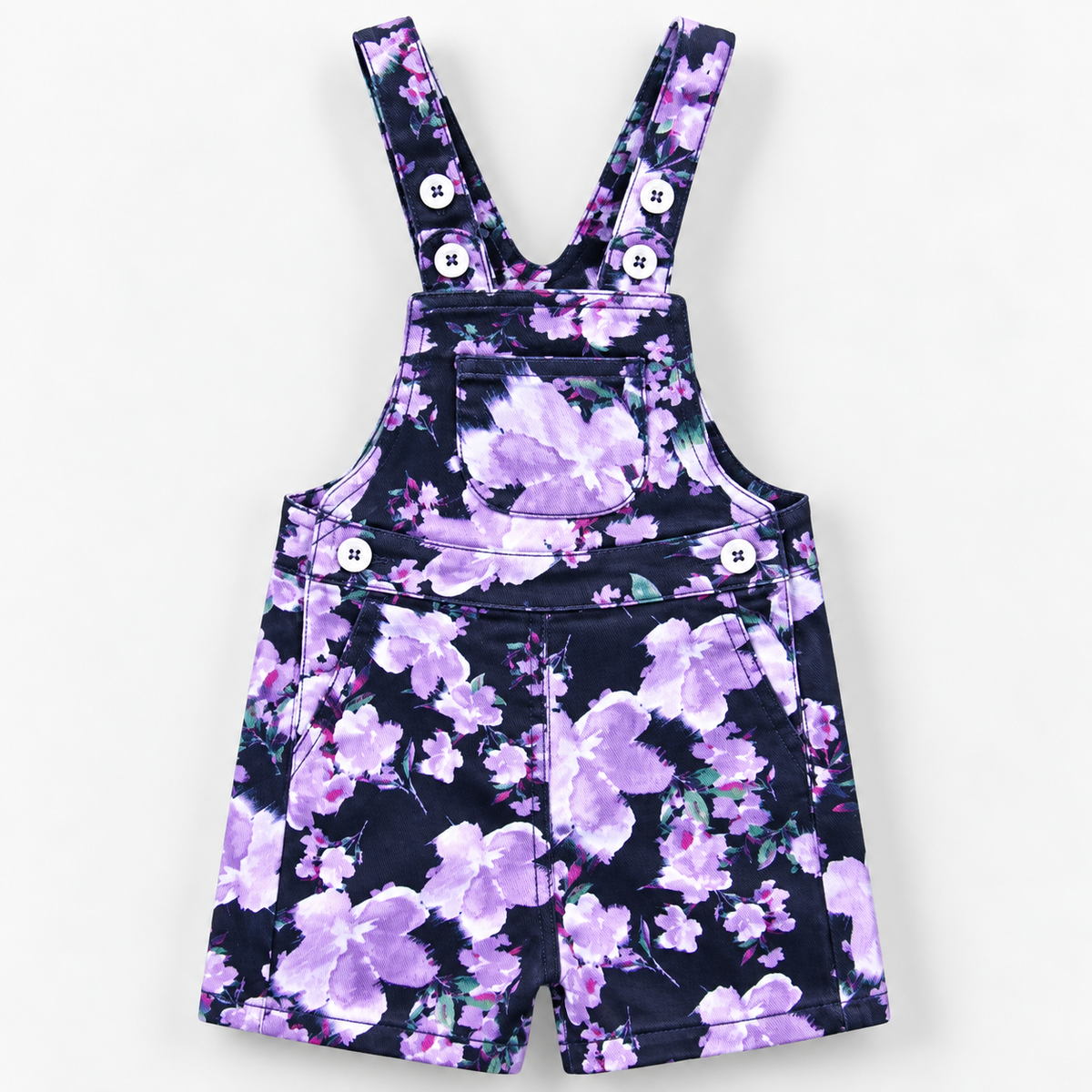 Minnie Craft / Girls Floral Design Front pockets Black & Berry Color Romper