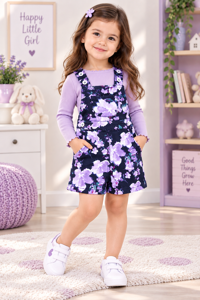 Minnie Craft / Girls Floral Design Front pockets Black & Berry Color Romper