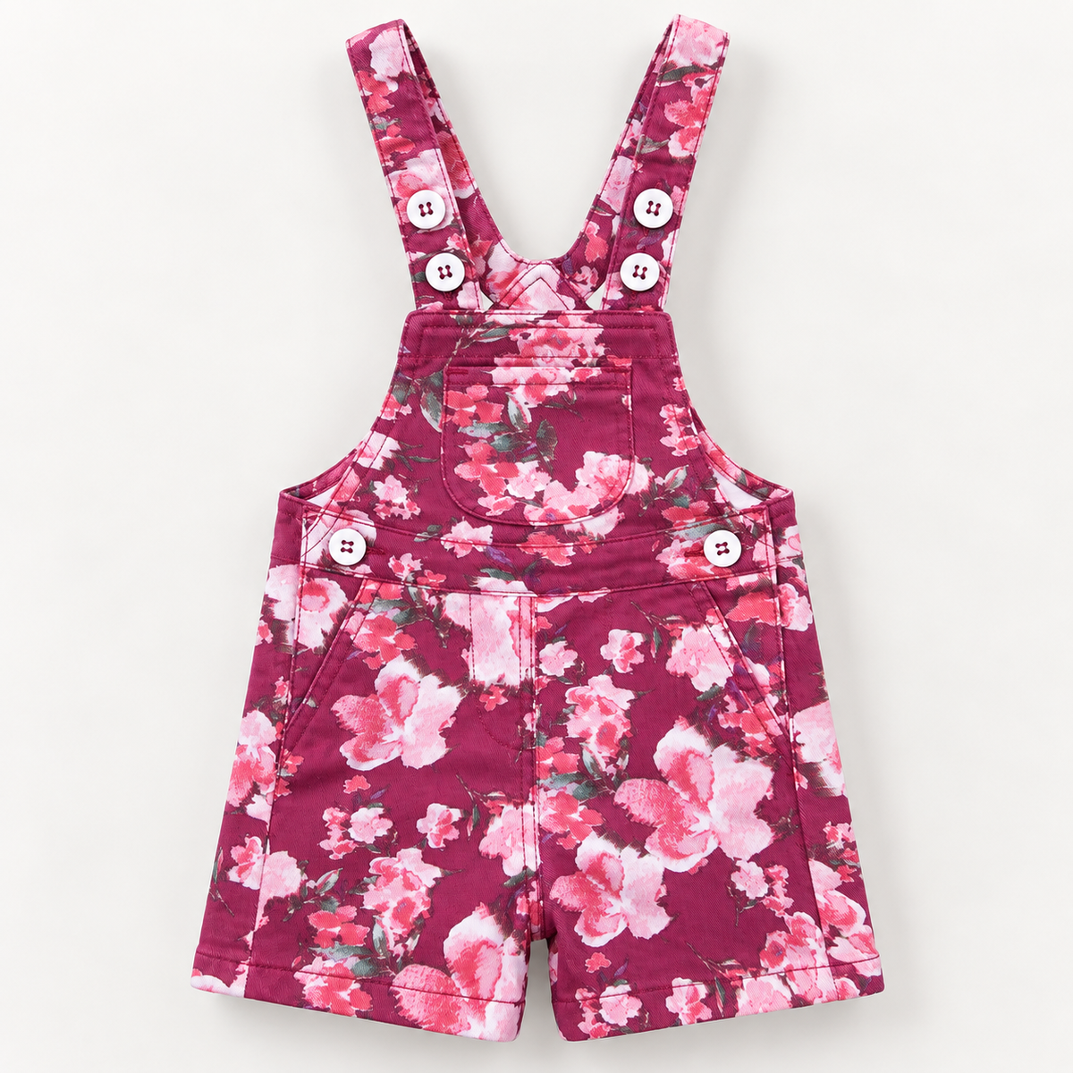 Minnie Craft / Girls Floral Design Front Pockets Pink & Light Rose Color Romper