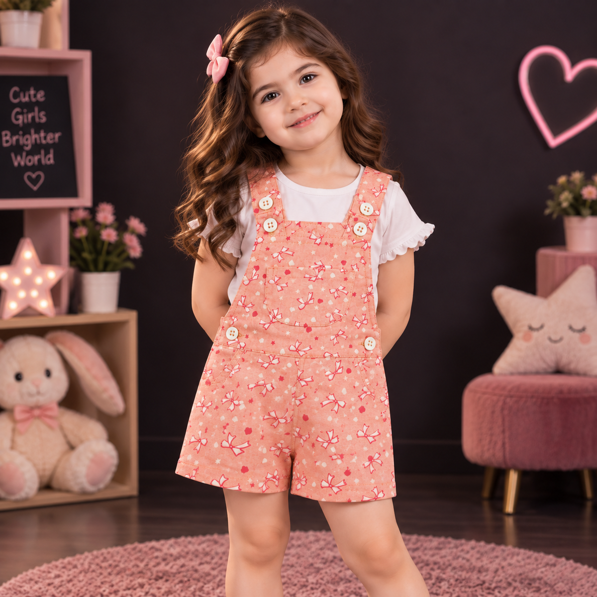 Minnie Craft / Girls Floral Design Peach Pink Color Romper