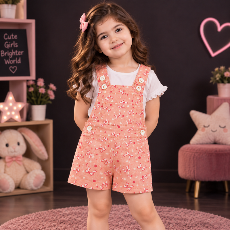 Minnie Craft / Girls Floral Design Peach Pink Color Romper