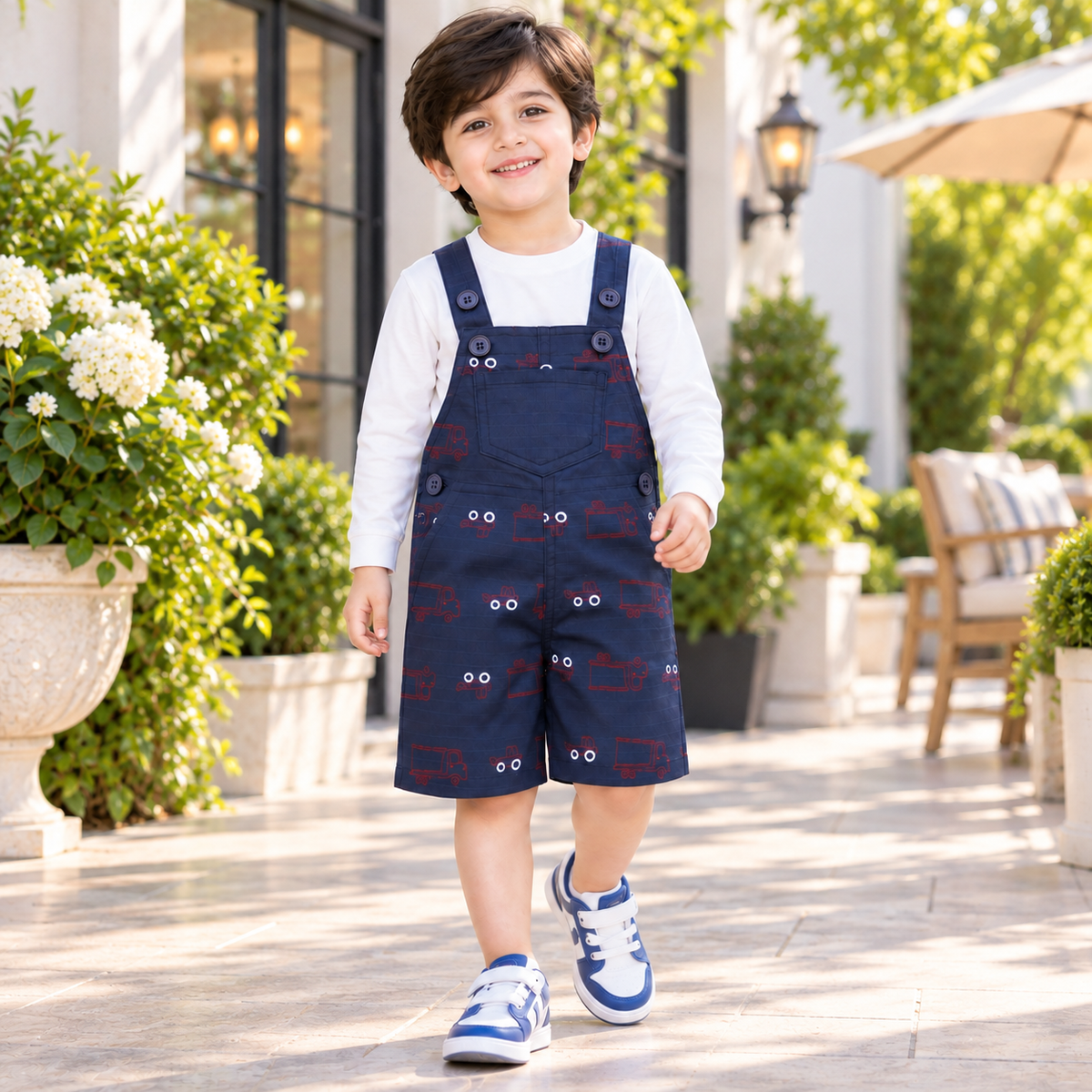 Minnie Craft / Pure Cotton Smooth Texture Front Printed Navy Romper/Jumpsuit