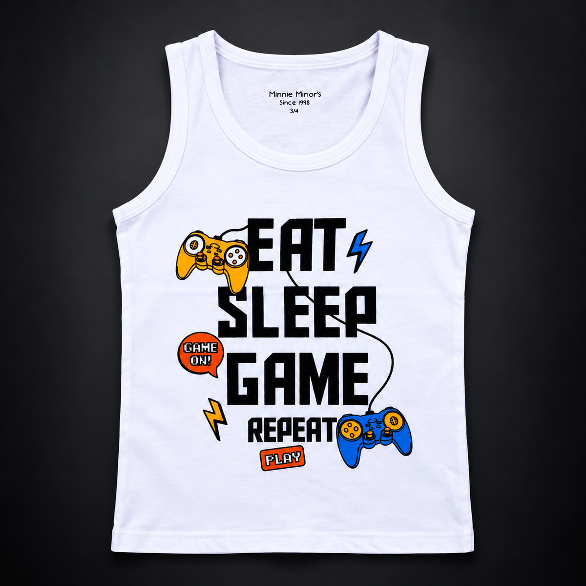 Minnie Minors / 'Eat Sleep Game Repeat' Printed Pure Cotton Vest