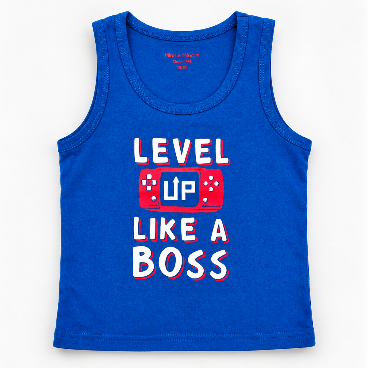 Minnie Minors / 'Like A Boss' Printed Pure Cotton Blue Vest