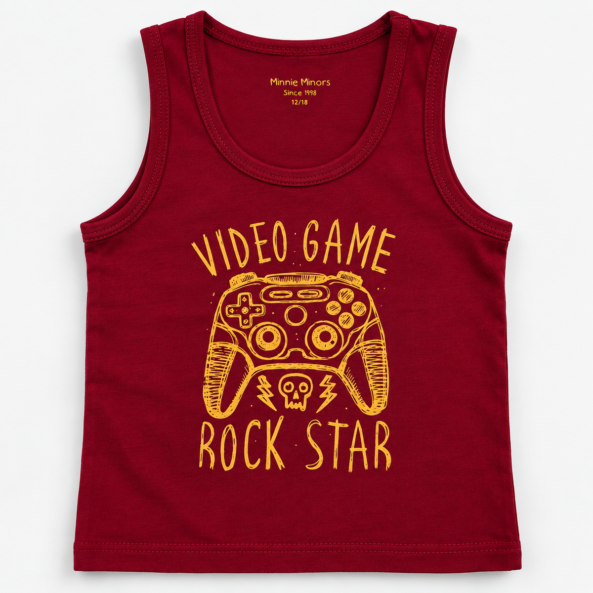 Minnie Minors / 'Rock Star' Printed Pure Cotton Maroon Vest