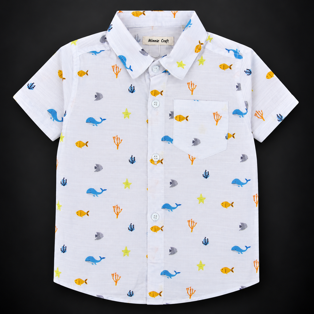 Minnie Craft / All Over Printed Cotton White Casual Shirt