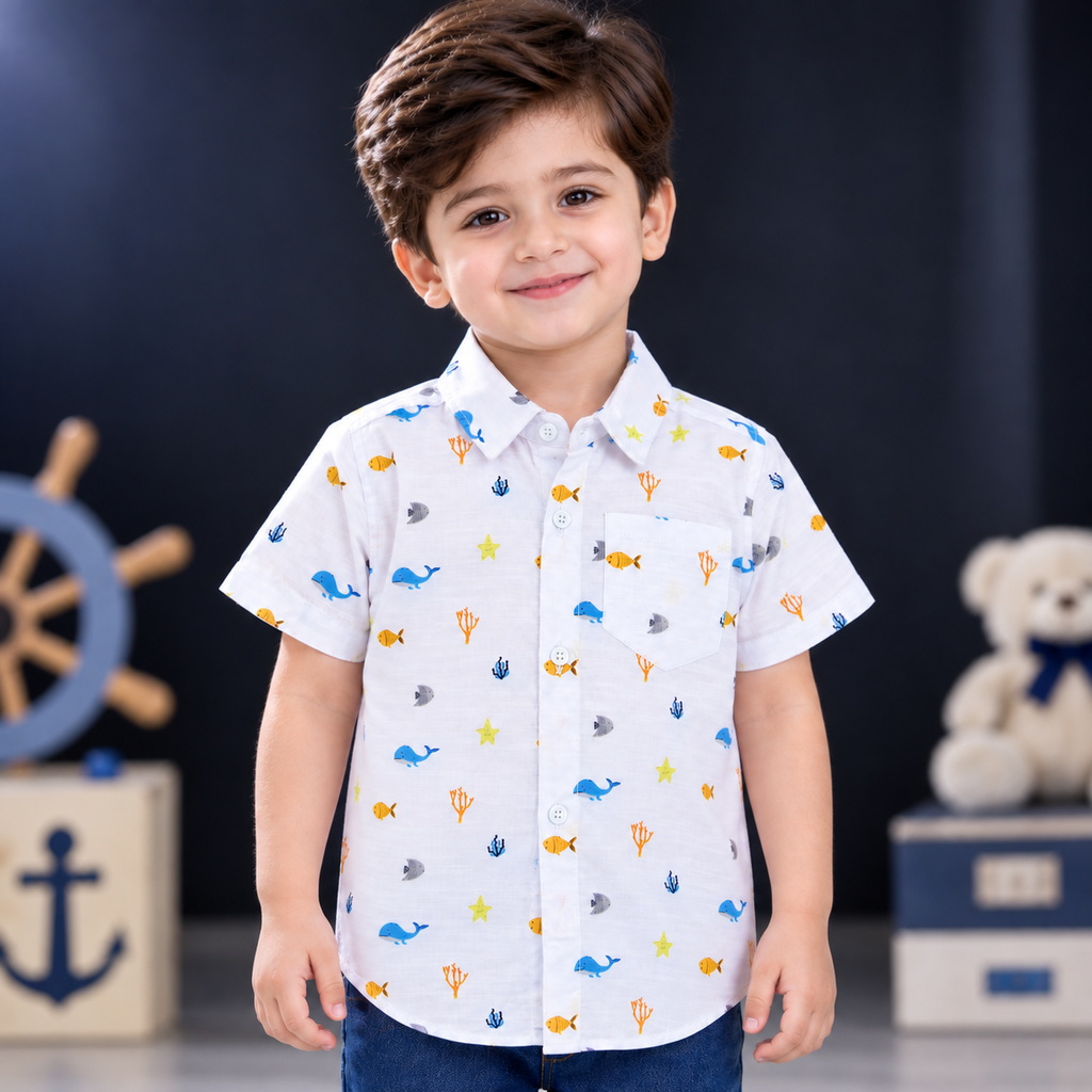 Minnie Craft / All Over Printed Cotton White Casual Shirt