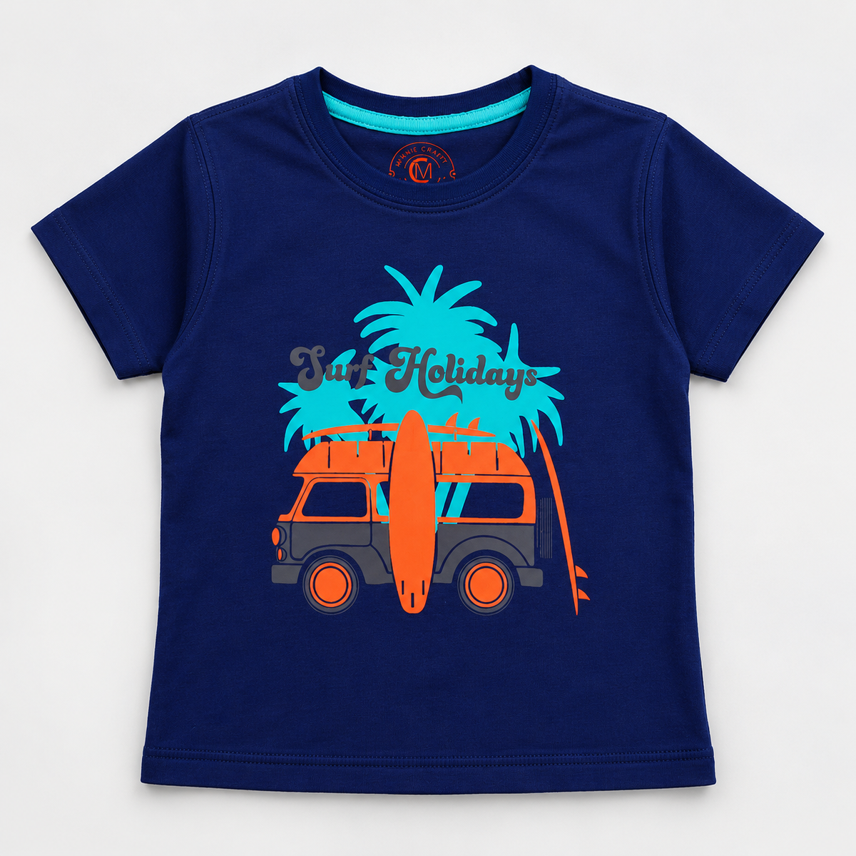 Minnie Craft / Boys Soft Organic Cotton 'Surf Holidays' Printed Navy T-Shirt