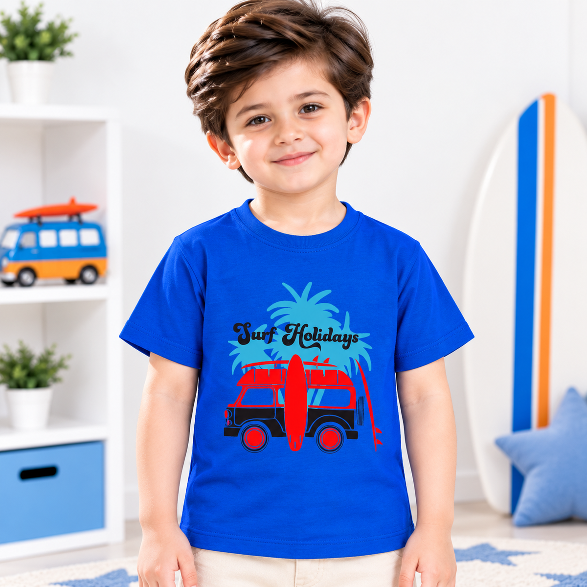 Minnie Craft / Boys Soft Organic Cotton 'Surf Holidays' Printed T-Shirt